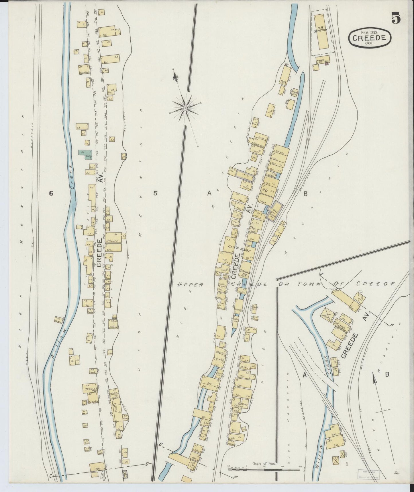 Sanborn Fire Insurance Map from Creede, Mineral County, Colorado (1893), Sheet #0005 - Complete Map Set gallery image, historic Sanborn map, vintage wall art, Colorado Colorado