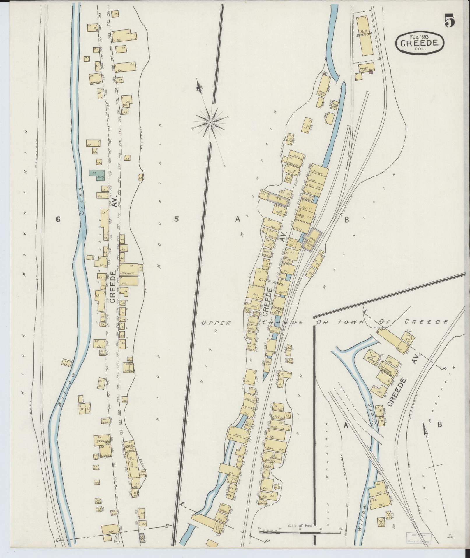 Sanborn Fire Insurance Map from Creede, Mineral County, Colorado (1893), Sheet #0005 - Complete Map Set gallery image, historic Sanborn map, vintage wall art, Colorado Colorado