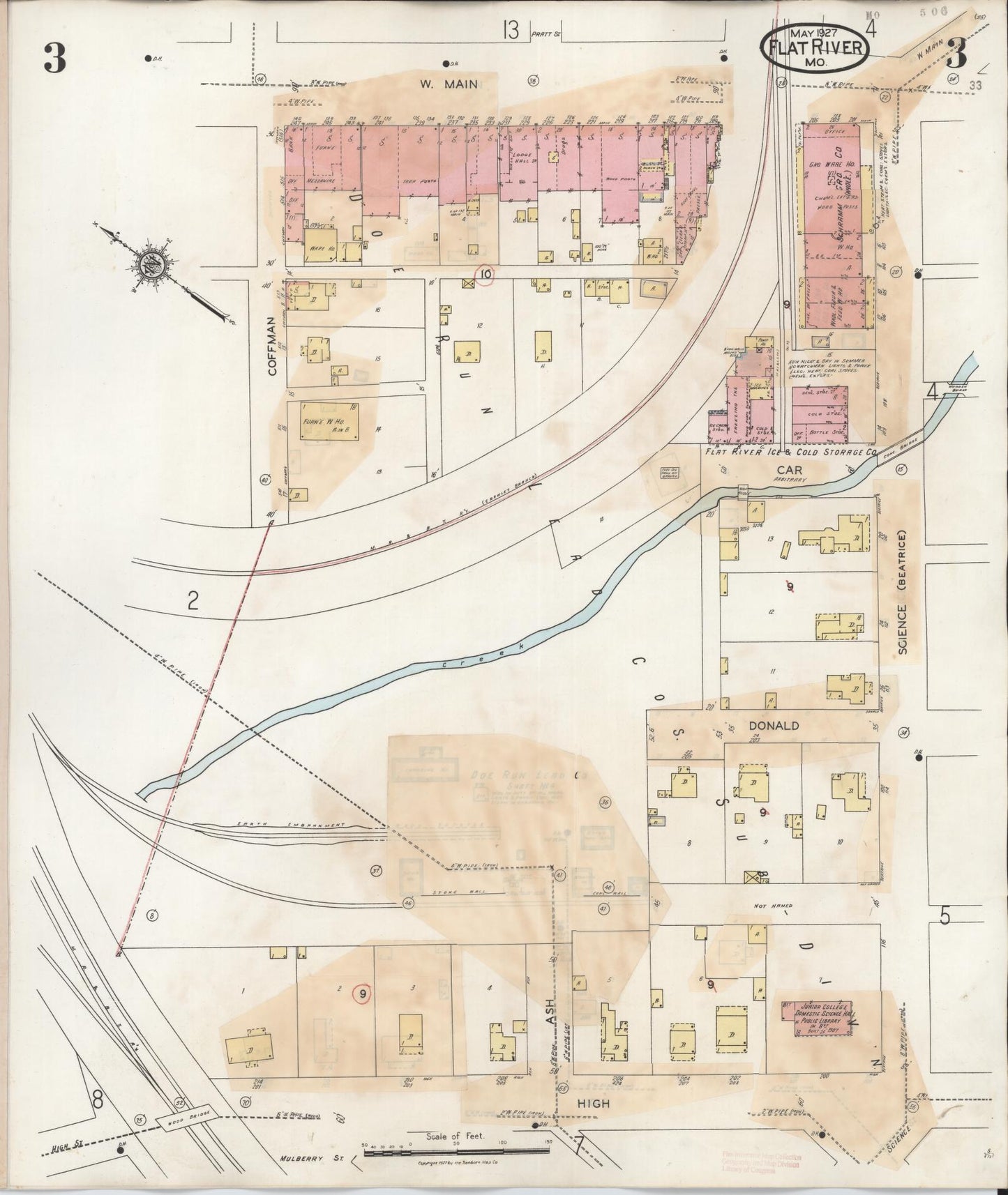 Sanborn Fire Insurance Map from Flat River, Saint Francois County, Missouri (1938), Sheet #0003 - Historic Sanborn Fire Insurance Map Print, vintage old map wall art, antique decor, genealogy gift, Missouri Missouri map