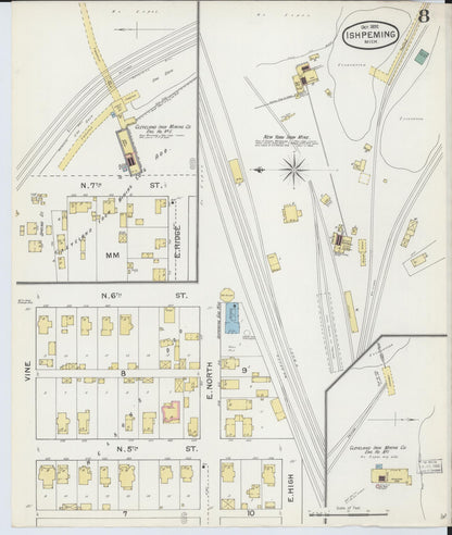 Sanborn Fire Insurance Map from Ishpeming, Marquette County, Michigan (1892), Sheet #0008 - Complete Map Set gallery image, historic Sanborn map, vintage wall art, Michigan Michigan