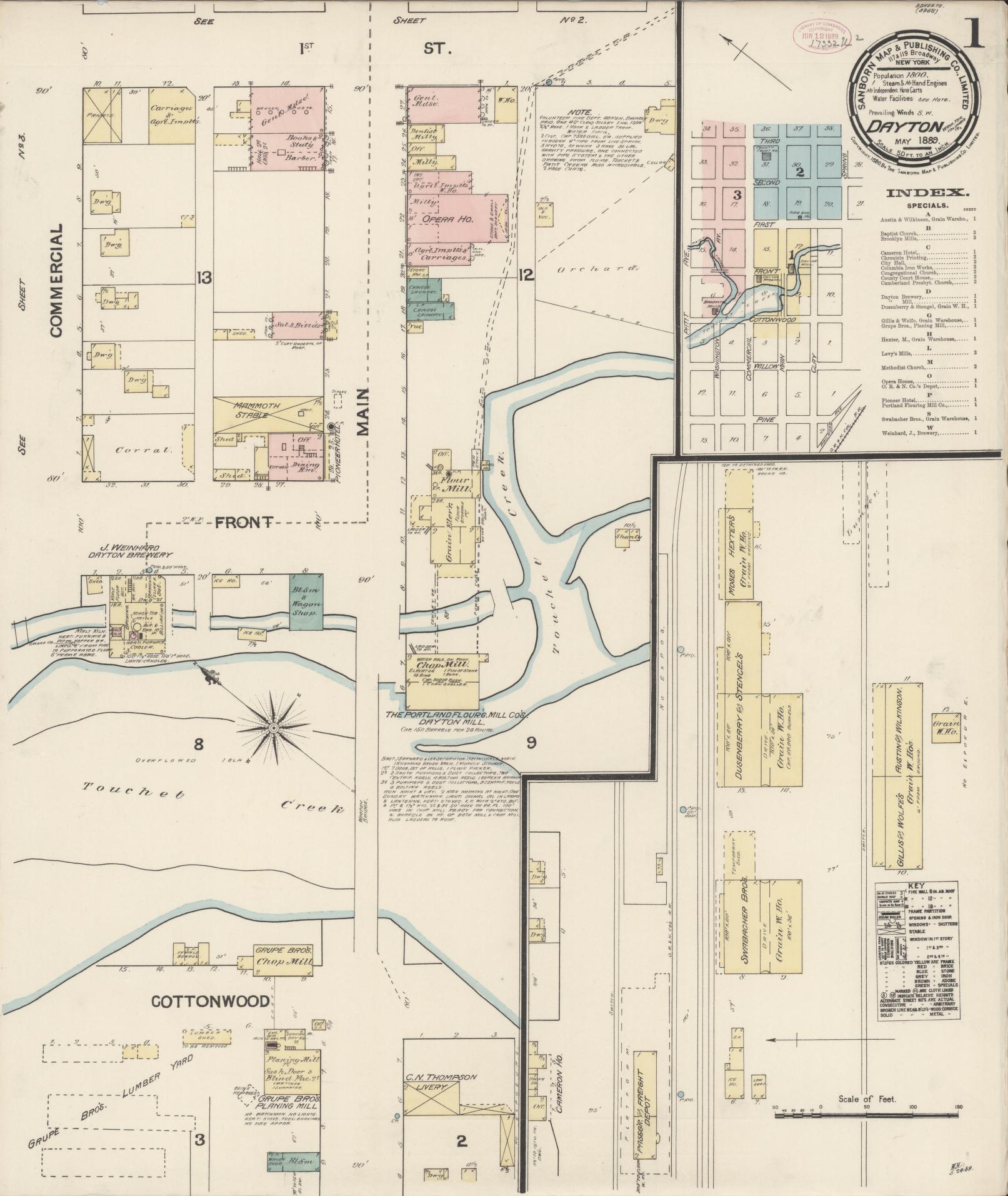 Sanborn Fire Insurance Map from Dayton, Columbia County, Washington (1889), Sheet #0001 - Complete Map Set gallery image, historic Sanborn map, vintage wall art, Washington Washington