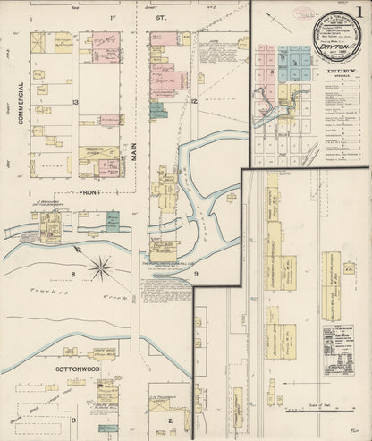 Sanborn Fire Insurance Map from Dayton, Columbia County, Washington (1889), Sheet #0001 - Complete Map Set gallery image, historic Sanborn map, vintage wall art, Washington Washington