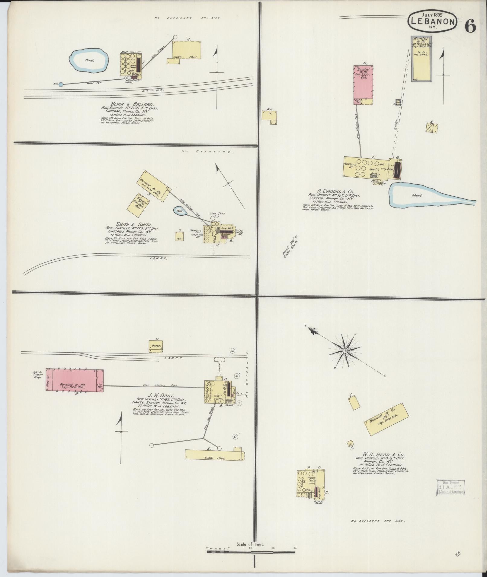 Sanborn Fire Insurance Map from Lebanon, Marion County, Kentucky (1895), Sheet #0006 - Complete Map Set gallery image, historic Sanborn map, vintage wall art, Kentucky Kentucky