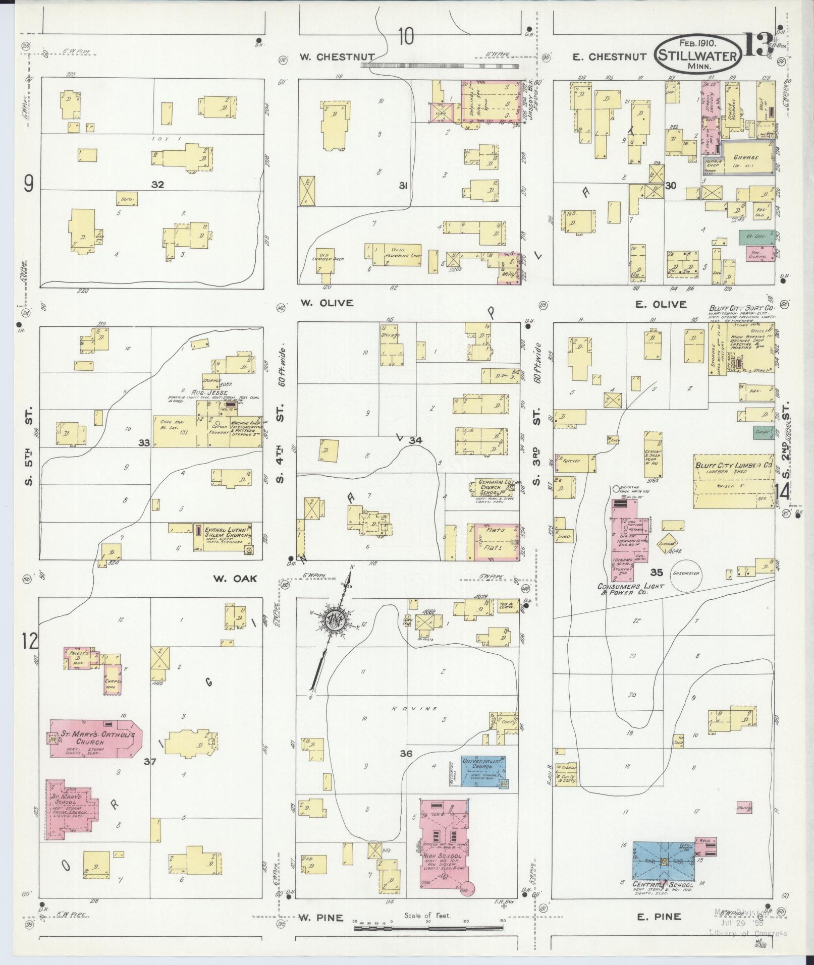 Sanborn Fire Insurance Map from Stillwater, Washington County, Minnesota (1910), Sheet #0013 - Complete Map Set gallery image, historic Sanborn map, vintage wall art, Minnesota Minnesota