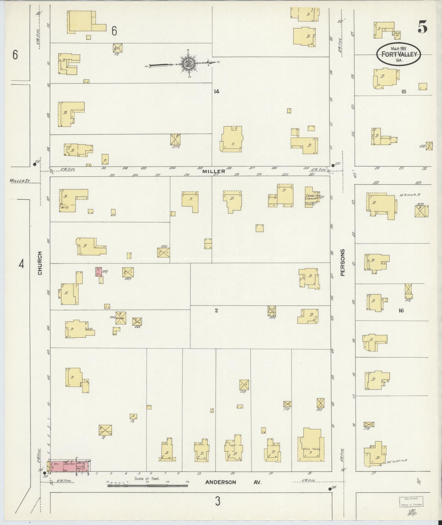Sanborn Fire Insurance Map from Fort Valley, Peach County, Georgia (1911), Sheet #0005 - Complete Map Set gallery image, historic Sanborn map, vintage wall art, Georgia Georgia