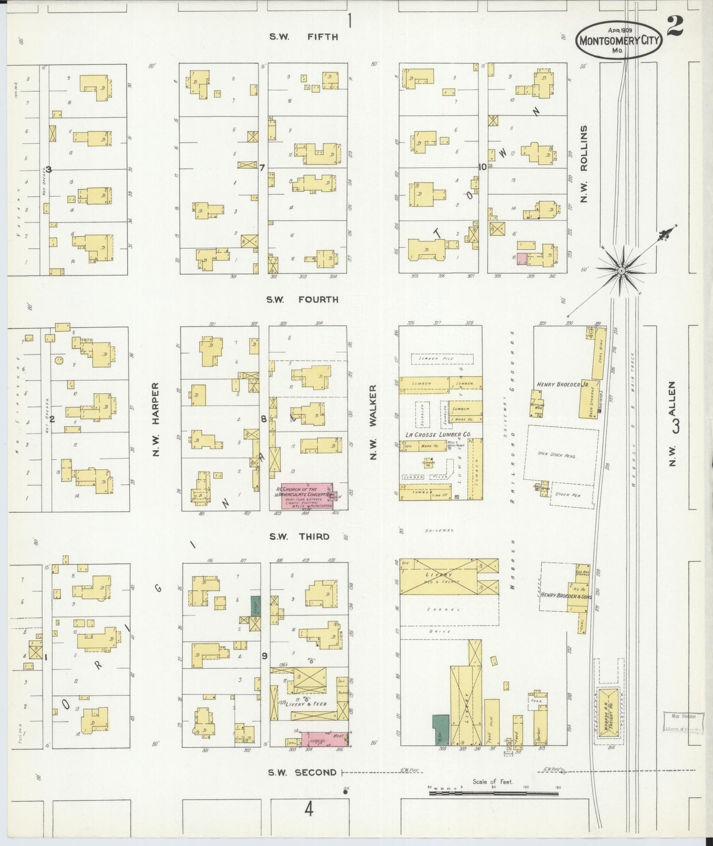 Sanborn Fire Insurance Map from Montgomery City, Montgomery County, Missouri (1909), Sheet #0002 - Historic Sanborn Fire Insurance Map Print, vintage old map wall art, antique decor, genealogy gift, Missouri Missouri map
