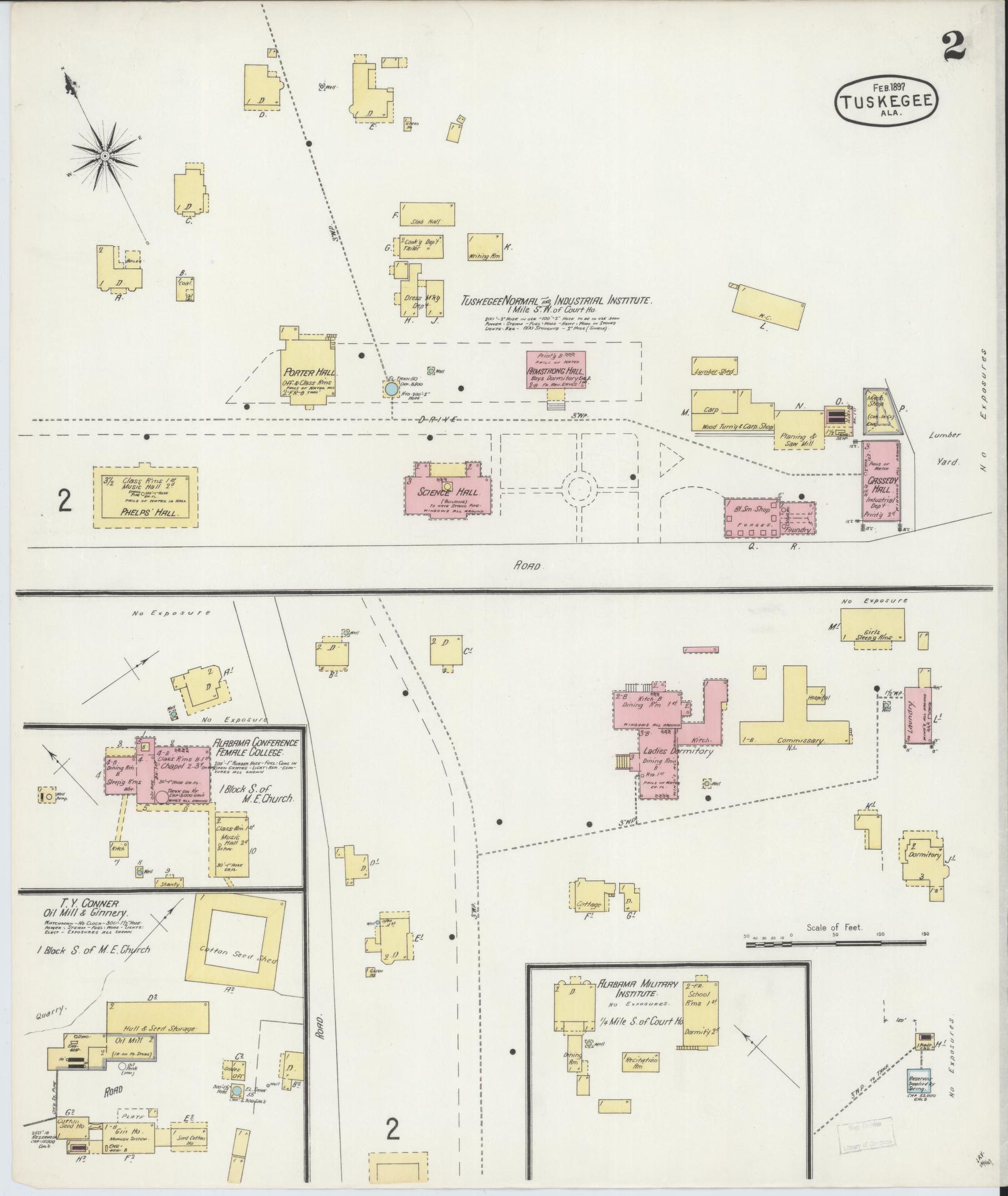 Sanborn Fire Insurance Map from Tuskegee, Macon County, Alabama (1897), Sheet #0002 - Historic Sanborn Fire Insurance Map Print, vintage old map wall art, antique decor, genealogy gift, Alabama Alabama map