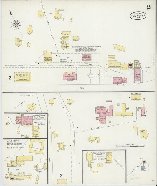 Sanborn Fire Insurance Map from Tuskegee, Macon County, Alabama (1897), Sheet #0002 - Historic Sanborn Fire Insurance Map Print, vintage old map wall art, antique decor, genealogy gift, Alabama Alabama map