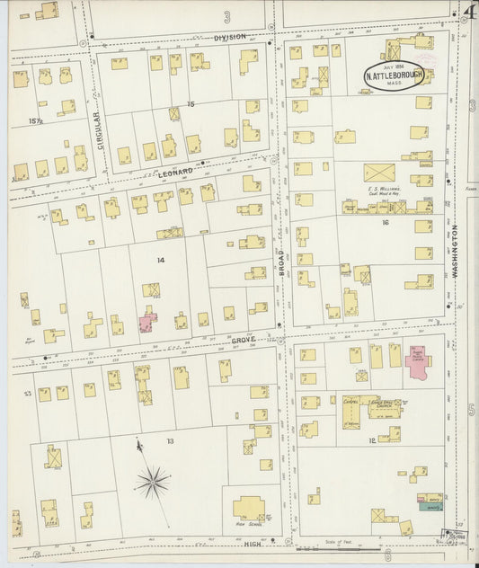 Sanborn Fire Insurance Map from North Attleborough, Bristol County, Massachusetts (1894), Sheet #0004 - Historic Sanborn Fire Insurance Map Print, vintage old map wall art, antique decor, genealogy gift, Massachusetts Massachusetts map