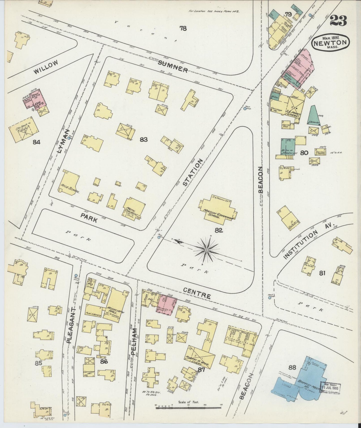 Sanborn Fire Insurance Map from Newton, Middlesex County, Massachusetts (1892), Sheet #0023 - Complete Map Set gallery image, historic Sanborn map, vintage wall art, Massachusetts Massachusetts