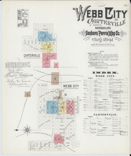 Sanborn Fire Insurance Map from Webb City, Jasper County, Missouri (1891), Sheet #0001 - Complete Map Set gallery image, historic Sanborn map, vintage wall art, Missouri Missouri