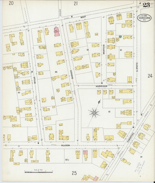 Sanborn Fire Insurance Map from Concord, Merrimack County, New Hampshire (1899), Sheet #0023 - Historic Sanborn Fire Insurance Map Print, vintage old map wall art, antique decor, genealogy gift, New Hampshire New Hampshire map