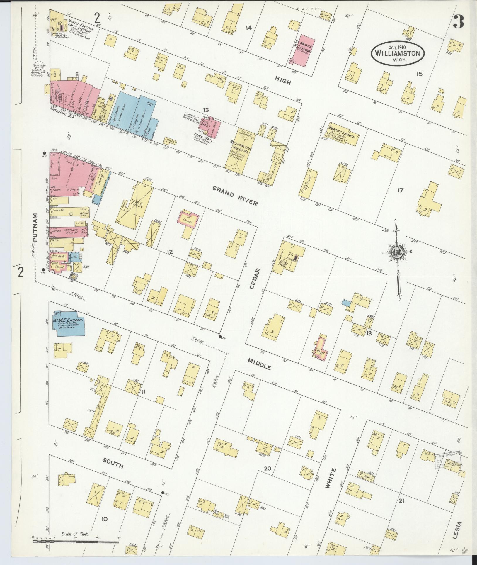 Sanborn Fire Insurance Map from Williamston, Ingham County, Michigan (1910), Sheet #0003 - Historic Sanborn Fire Insurance Map Print, vintage old map wall art, antique decor, genealogy gift, Michigan Michigan map