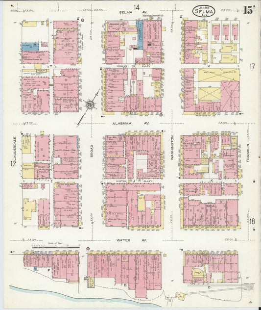 Sanborn Fire Insurance Map from Selma, Dallas County, Alabama (1913), Sheet #0015 - Historic Sanborn Fire Insurance Map Print, vintage old map wall art, antique decor, genealogy gift, Alabama Alabama map