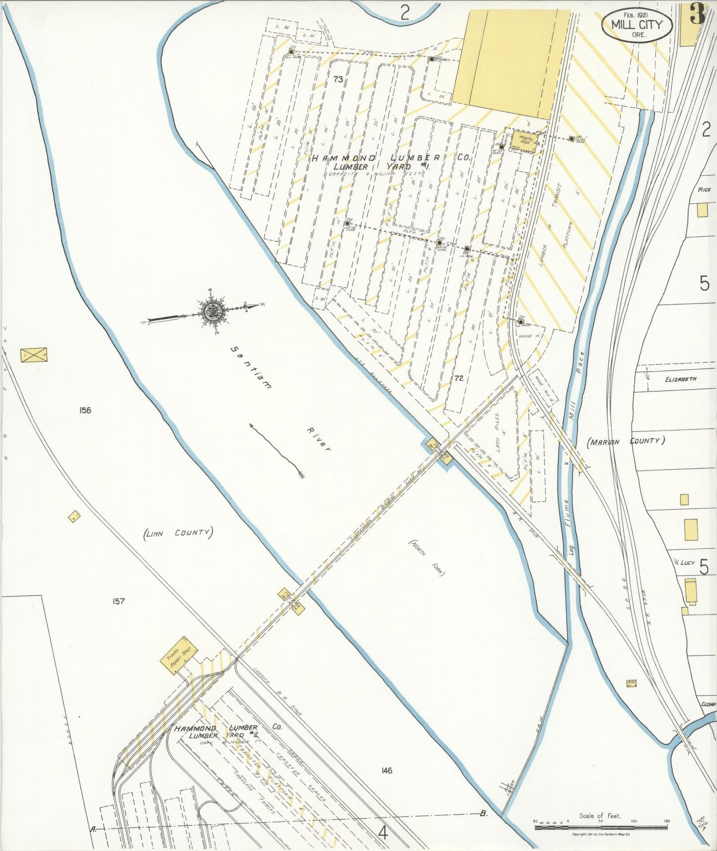 Sanborn Fire Insurance Map from Mill City, Linn And Marion Counties, Oregon (1921), Sheet #0003 - Complete Map Set gallery image, historic Sanborn map, vintage wall art, Oregon Oregon