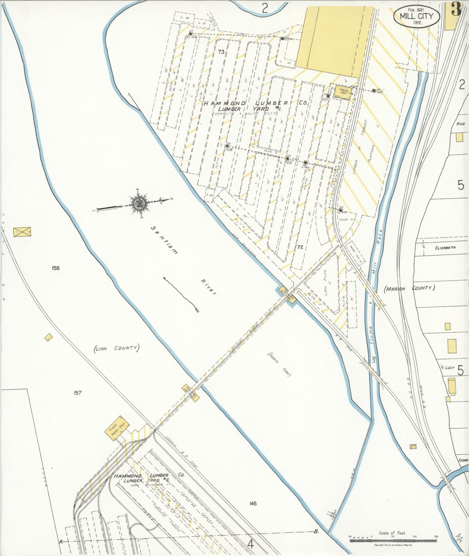 Sanborn Fire Insurance Map from Mill City, Linn And Marion Counties, Oregon (1921), Sheet #0003 - Complete Map Set gallery image, historic Sanborn map, vintage wall art, Oregon Oregon