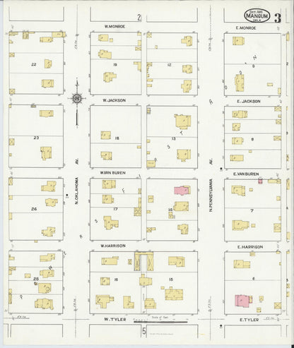 Sanborn Fire Insurance Map from Mangum, Greer County, Oklahoma (1916), Sheet #0003 - Complete Map Set gallery image, historic Sanborn map, vintage wall art, Oklahoma Oklahoma