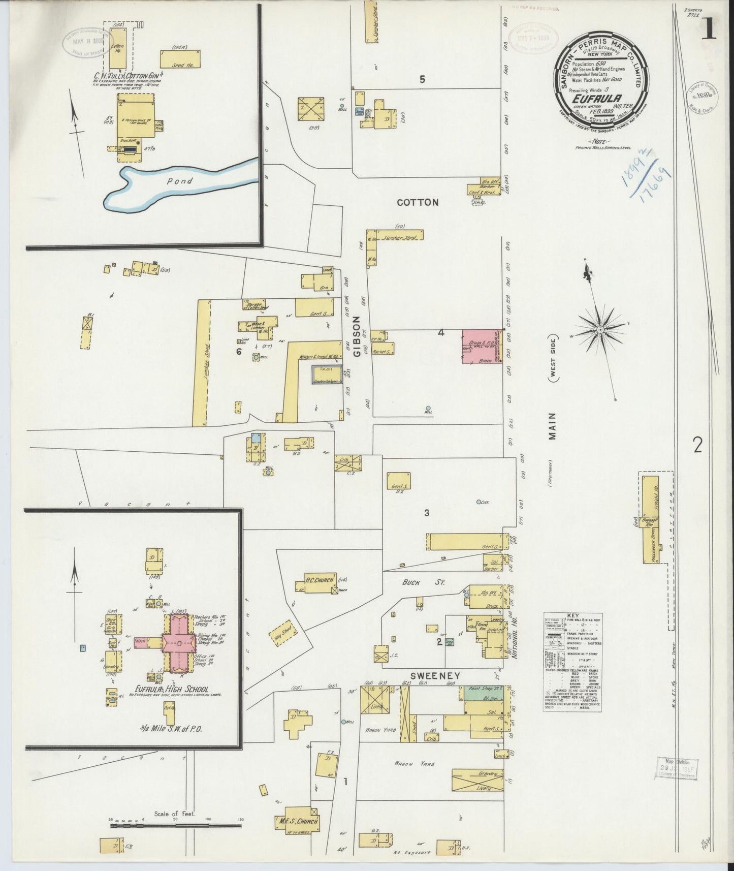 Sanborn Fire Insurance Map from Eufala, McIntosch County, Oklahoma (1899), Sheet #0001 - Historic Sanborn Fire Insurance Map Print, vintage old map wall art, antique decor, genealogy gift, Oklahoma Oklahoma map
