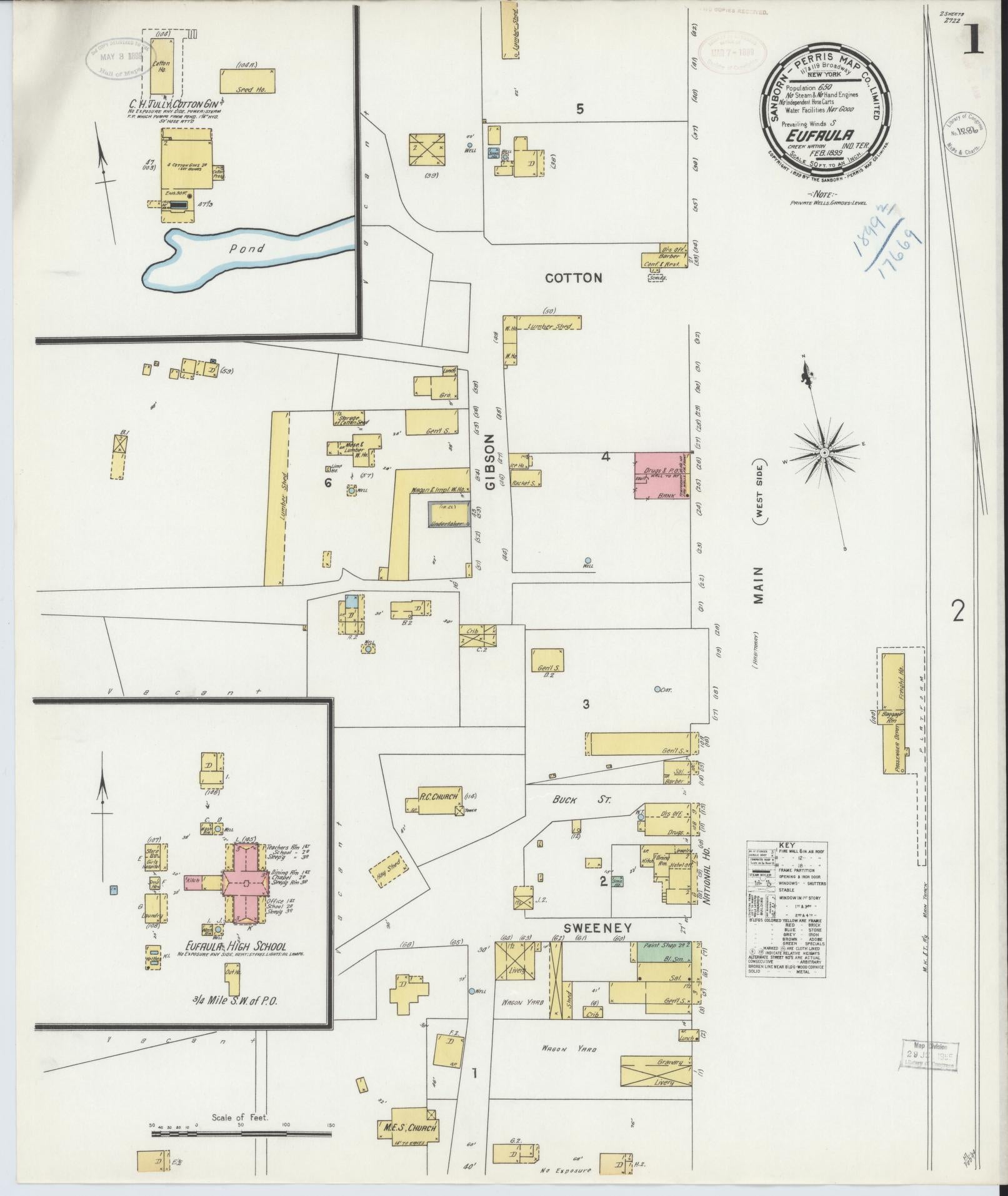 Sanborn Fire Insurance Map from Eufala, McIntosch County, Oklahoma (1899), Sheet #0001 - Historic Sanborn Fire Insurance Map Print, vintage old map wall art, antique decor, genealogy gift, Oklahoma Oklahoma map