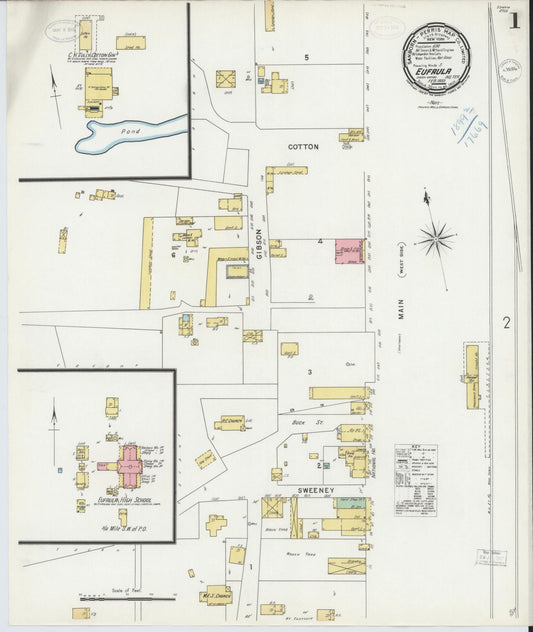 Sanborn Fire Insurance Map from Eufala, McIntosch County, Oklahoma (1899), Sheet #0001 - Historic Sanborn Fire Insurance Map Print, vintage old map wall art, antique decor, genealogy gift, Oklahoma Oklahoma map