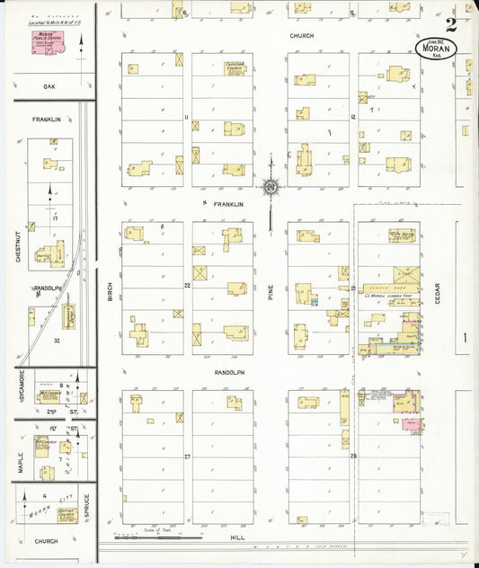 Sanborn Fire Insurance Map from Moran, Allen County, Kansas (1912), Sheet #0002 - Historic Sanborn Fire Insurance Map Print, vintage old map wall art, antique decor, genealogy gift, Kansas Kansas map