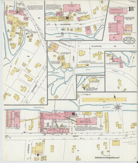 Sanborn Fire Insurance Map from Bristol, Hartford County, Connecticut (1905), Sheet #0018 - Historic Sanborn Fire Insurance Map Print, vintage old map wall art, antique decor, genealogy gift, Connecticut Connecticut map