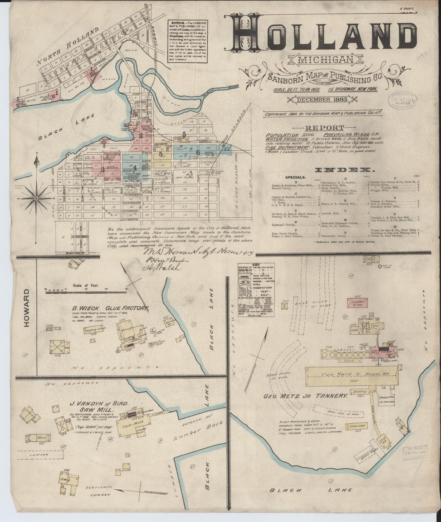 Sanborn Fire Insurance Map from Holland, Ottawa County, Michigan (1883), Sheet #0001 - Historic Sanborn Fire Insurance Map Print, vintage old map wall art, antique decor, genealogy gift, Michigan Michigan map