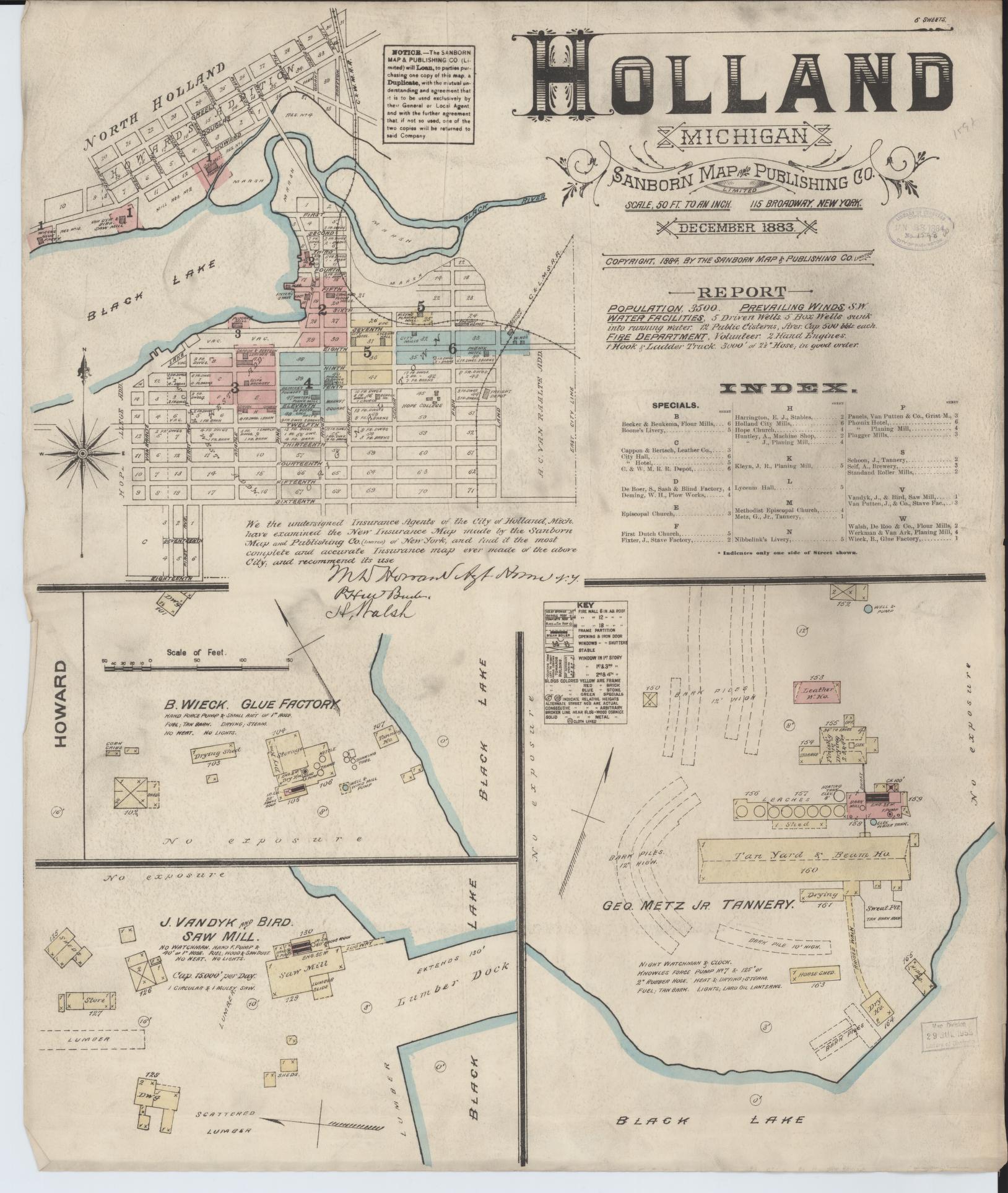 Sanborn Fire Insurance Map from Holland, Ottawa County, Michigan (1883), Sheet #0001 - Historic Sanborn Fire Insurance Map Print, vintage old map wall art, antique decor, genealogy gift, Michigan Michigan map