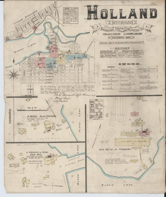 Sanborn Fire Insurance Map from Holland, Ottawa County, Michigan (1883), Sheet #0001 - Historic Sanborn Fire Insurance Map Print, vintage old map wall art, antique decor, genealogy gift, Michigan Michigan map