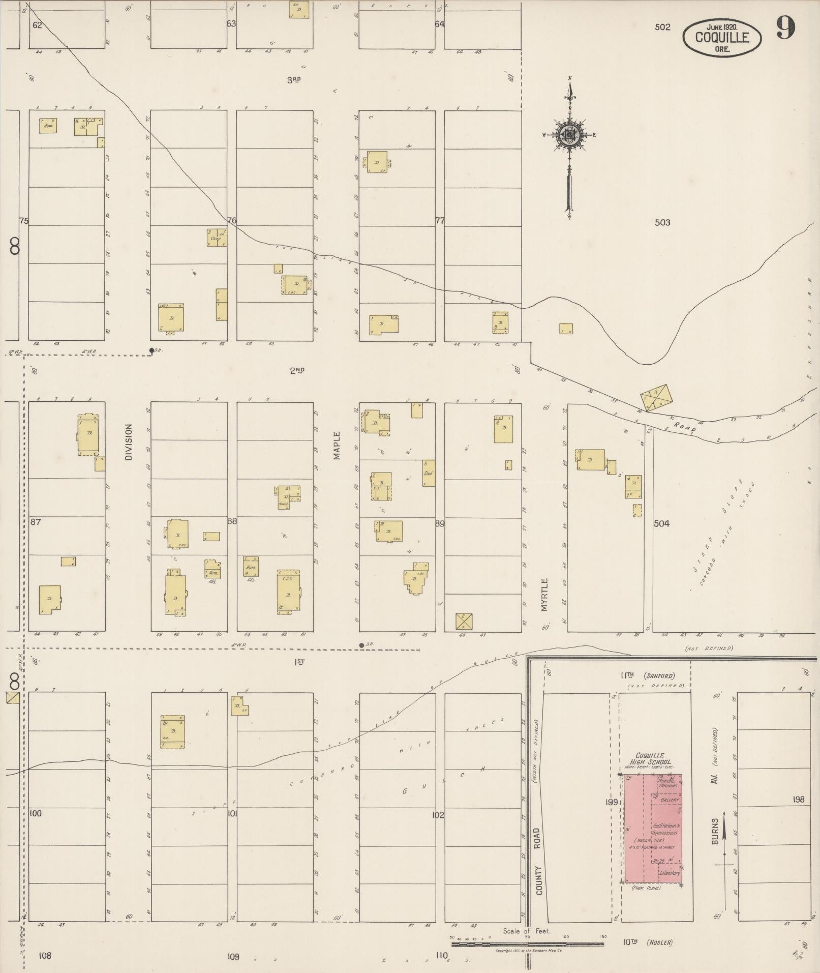 Sanborn Fire Insurance Map from Coquille, Coos County, Oregon (1920), Sheet #0009 - Historic Sanborn Fire Insurance Map Print, vintage old map wall art, antique decor, genealogy gift, Oregon Oregon map