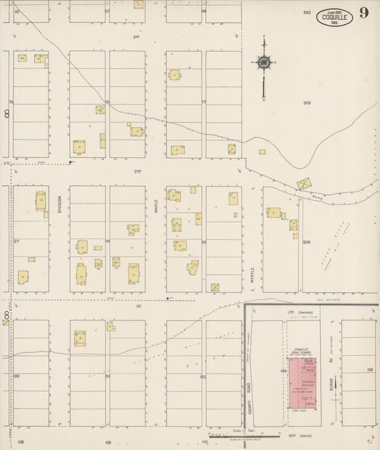 Sanborn Fire Insurance Map from Coquille, Coos County, Oregon (1920), Sheet #0009 - Historic Sanborn Fire Insurance Map Print, vintage old map wall art, antique decor, genealogy gift, Oregon Oregon map