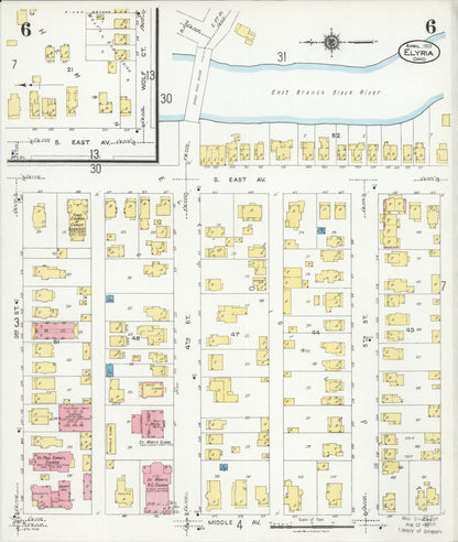 Sanborn Fire Insurance Map from Elyria, Lorain County, Ohio (1925), Sheet #0006 - Historic Sanborn Fire Insurance Map Print, vintage old map wall art, antique decor, genealogy gift, Ohio Ohio map