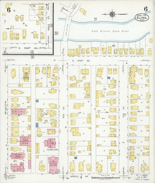 Sanborn Fire Insurance Map from Elyria, Lorain County, Ohio (1925), Sheet #0006 - Historic Sanborn Fire Insurance Map Print, vintage old map wall art, antique decor, genealogy gift, Ohio Ohio map