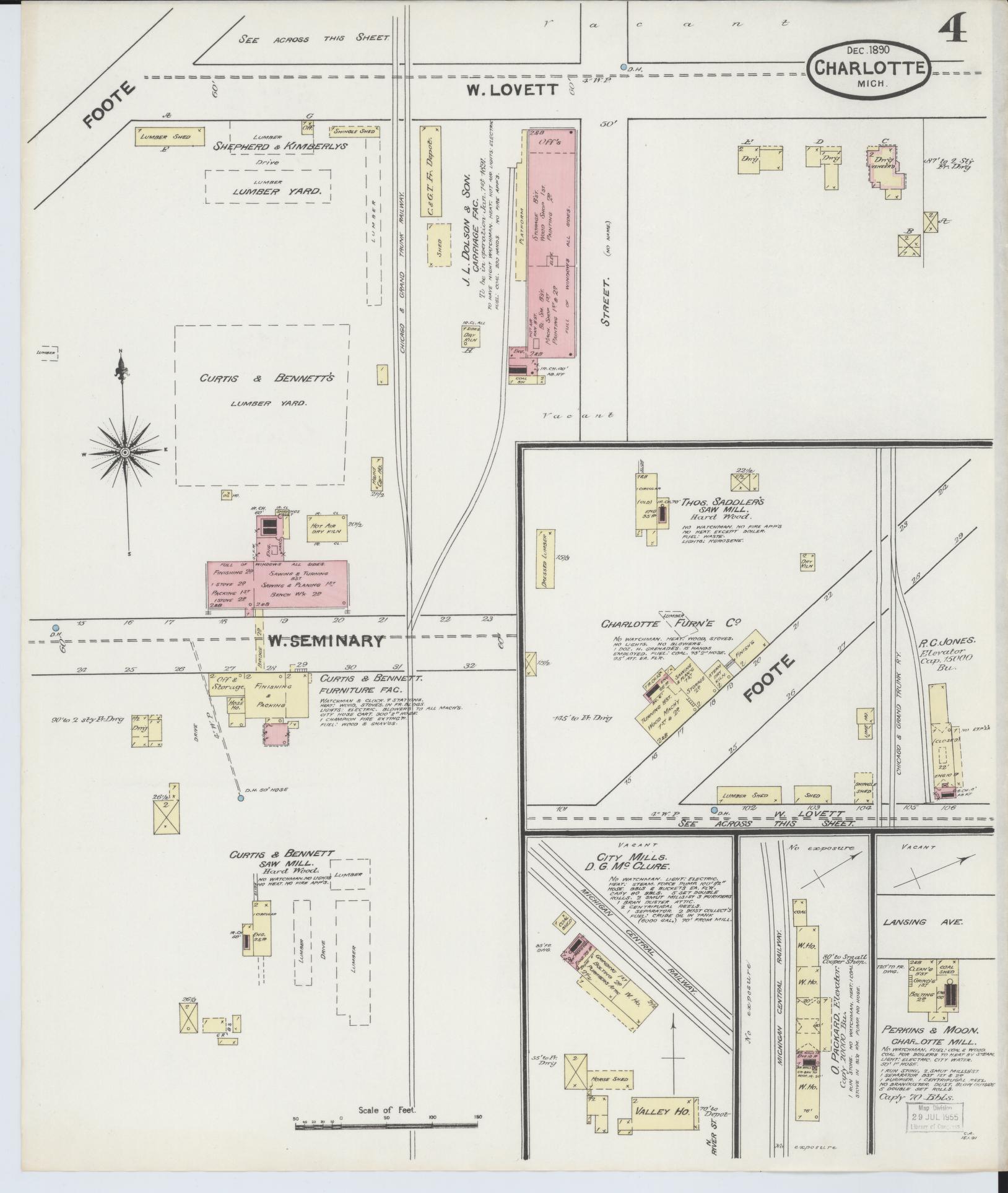 Sanborn Fire Insurance Map from Charlotte, Eaton County, Michigan (1890), Sheet #0004 - Complete Map Set gallery image, historic Sanborn map, vintage wall art, Michigan Michigan