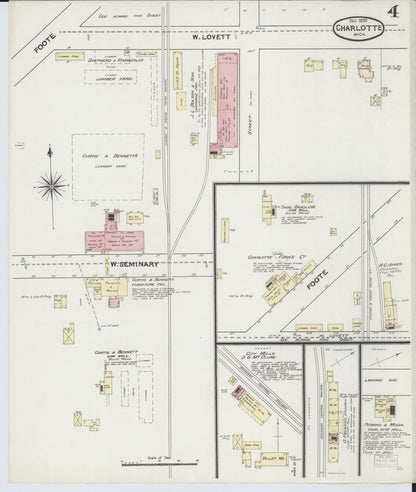 Sanborn Fire Insurance Map from Charlotte, Eaton County, Michigan (1890), Sheet #0004 - Complete Map Set gallery image, historic Sanborn map, vintage wall art, Michigan Michigan