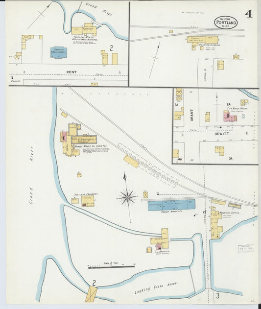 Sanborn Fire Insurance Map from Portland, Ionia County, Michigan (1906), Sheet #0004 - Historic Sanborn Fire Insurance Map Print, vintage old map wall art, antique decor, genealogy gift, Michigan Michigan map
