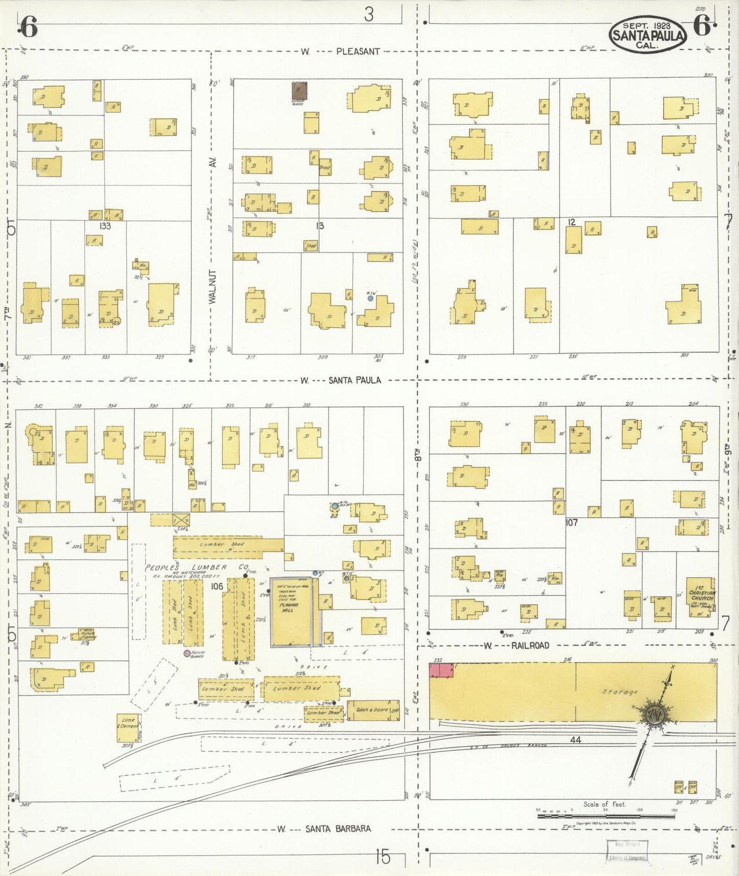 Sanborn Fire Insurance Map from Santa Paula, Ventura County, California (1923), Sheet #0006 - Complete Map Set gallery image, historic Sanborn map, vintage wall art, California California