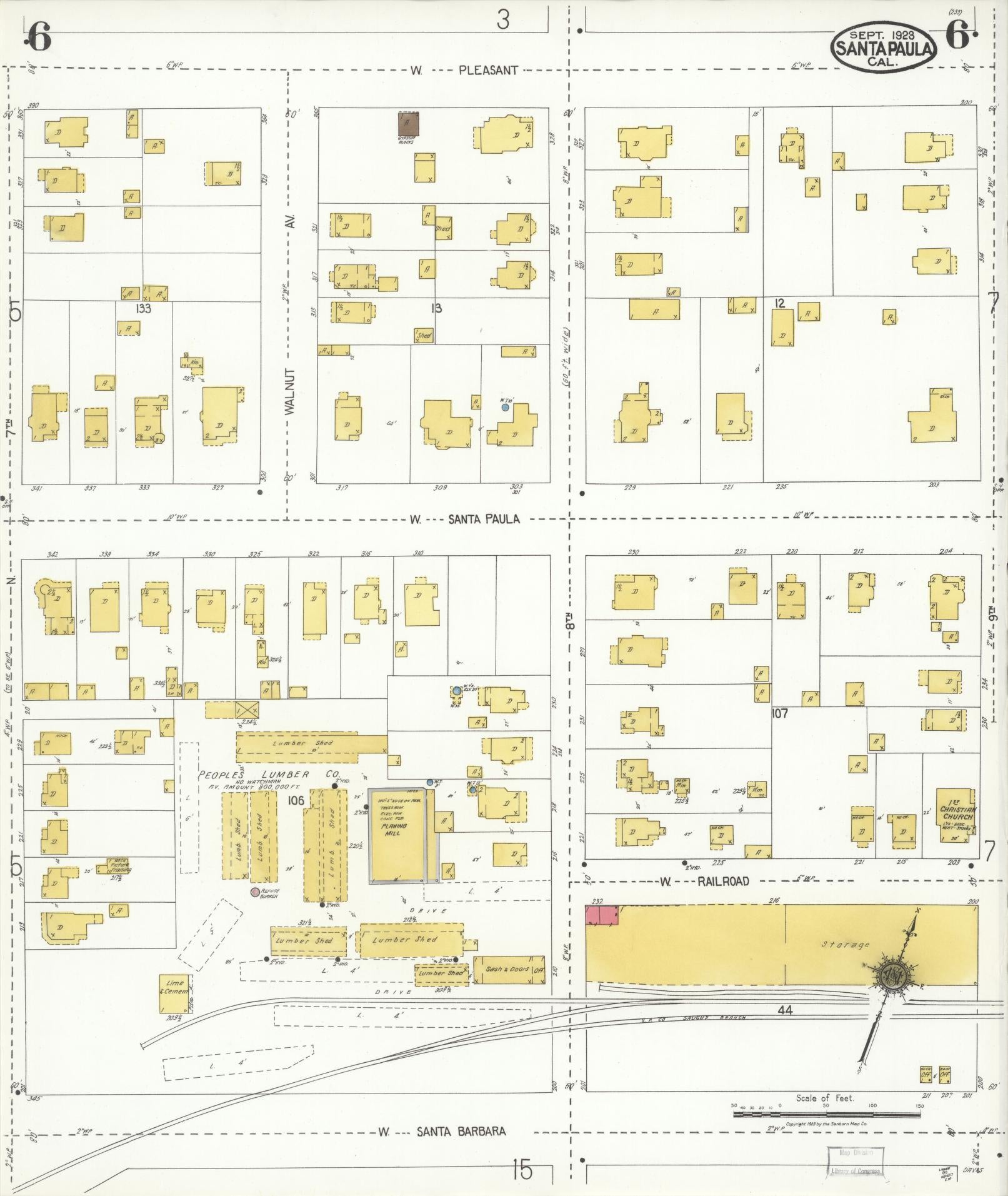 Sanborn Fire Insurance Map from Santa Paula, Ventura County, California (1923), Sheet #0006 - Complete Map Set gallery image, historic Sanborn map, vintage wall art, California California