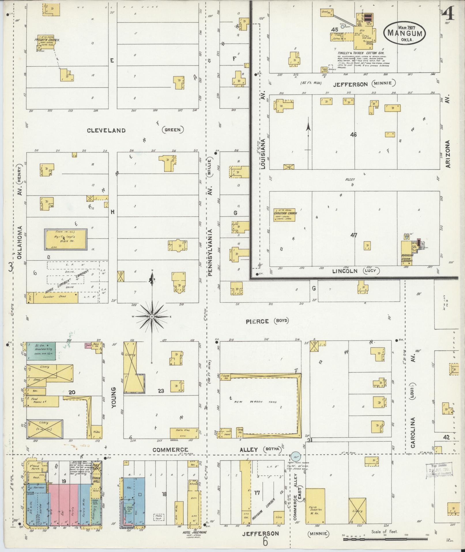 Sanborn Fire Insurance Map from Mangum, Greer County, Oklahoma (1907), Sheet #0004 - Complete Map Set gallery image, historic Sanborn map, vintage wall art, Oklahoma Oklahoma