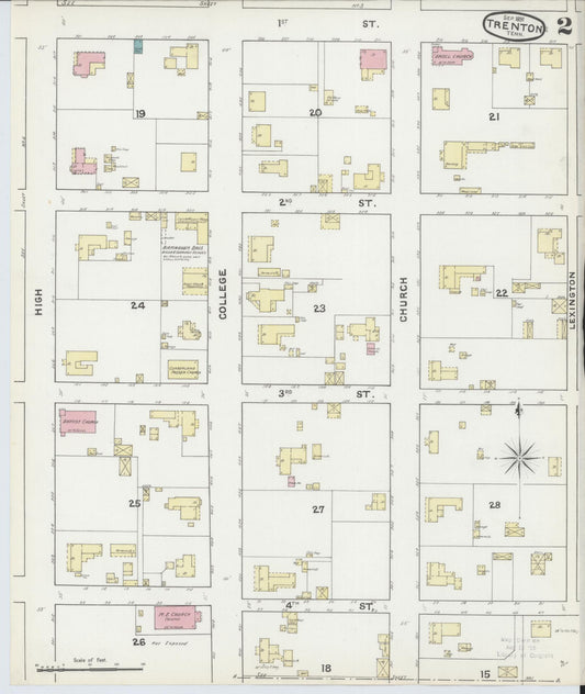 Sanborn Fire Insurance Map from Trenton, Gibson County, Tennessee (1891), Sheet #0002 - Historic Sanborn Fire Insurance Map Print, vintage old map wall art, antique decor, genealogy gift, Tennessee Tennessee map