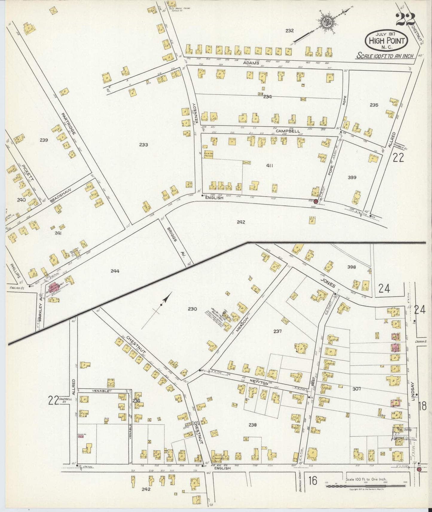 Sanborn Fire Insurance Map from High Point, Guilford County, North Carolina (1917), Sheet #0022 - Complete Map Set gallery image, historic Sanborn map, vintage wall art, North Carolina North Carolina