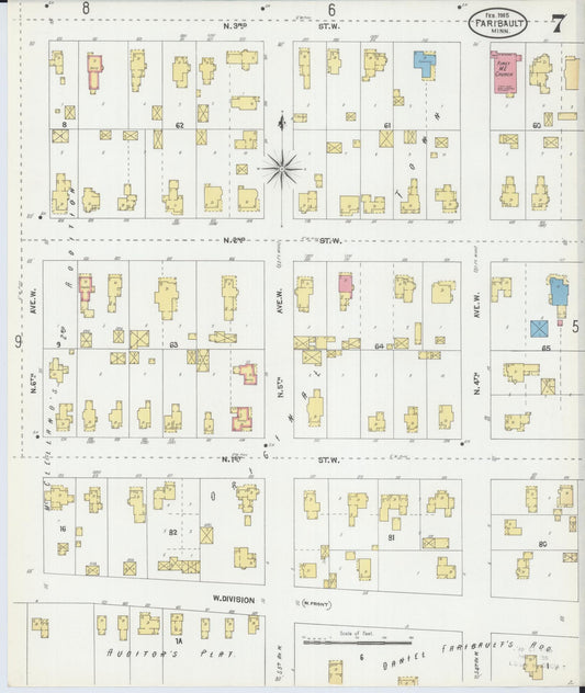 Sanborn Fire Insurance Map from Faribault, Rice County, Minnesota (1905), Sheet #0007 - Historic Sanborn Fire Insurance Map Print, vintage old map wall art, antique decor, genealogy gift, Minnesota Minnesota map