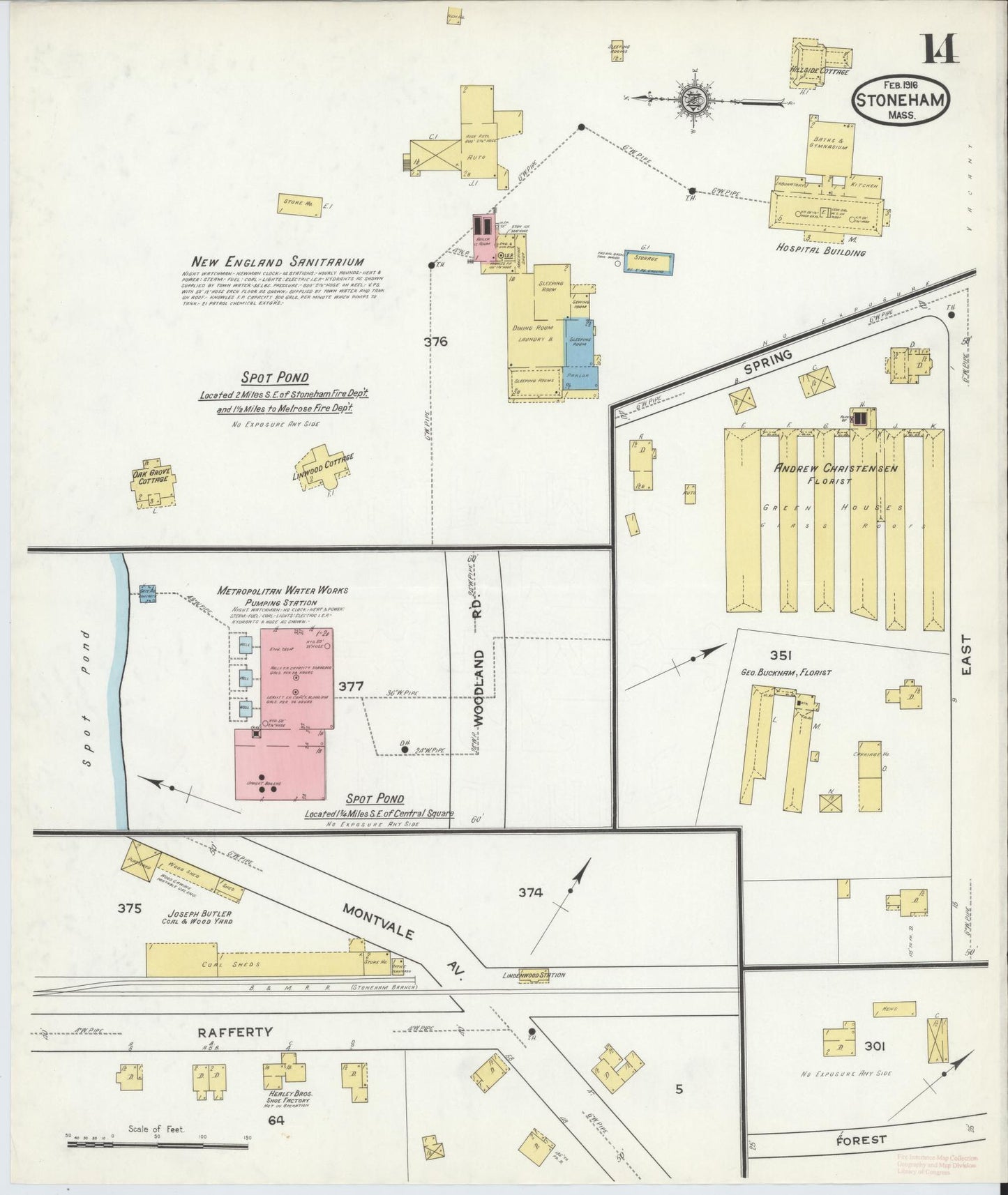 Sanborn Fire Insurance Map from Stoneham, Middlesex County, Massachusetts (1916), Sheet #0014 - Historic Sanborn Fire Insurance Map Print, vintage old map wall art, antique decor, genealogy gift, Massachusetts Massachusetts map