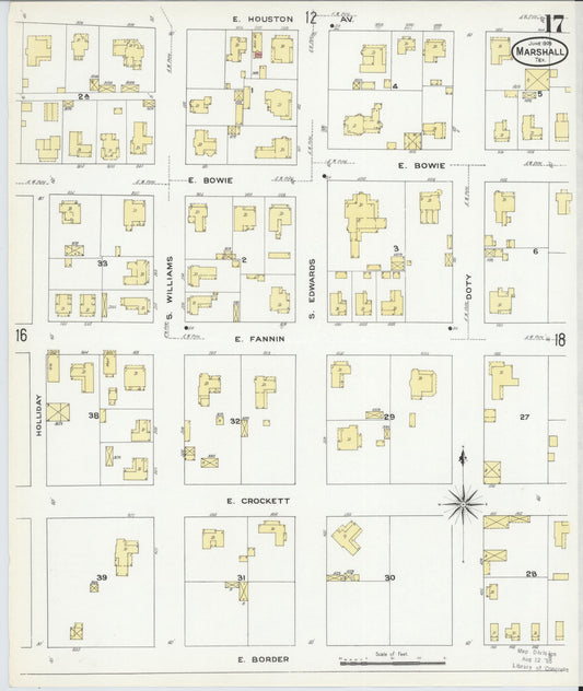 Sanborn Fire Insurance Map from Marshall, Harrison County, Texas (1909), Sheet #0017 - Historic Sanborn Fire Insurance Map Print, vintage old map wall art, antique decor, genealogy gift, Texas Texas map
