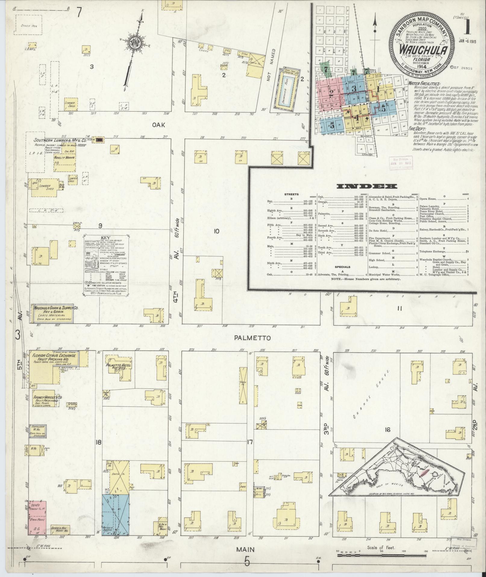 Sanborn Fire Insurance Map from Wauchula, Hardee County, Florida (1914), Sheet #0001 - Complete Map Set gallery image, historic Sanborn map, vintage wall art, Florida Florida