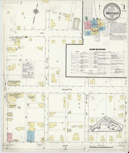 Sanborn Fire Insurance Map from Wauchula, Hardee County, Florida (1914), Sheet #0001 - Complete Map Set gallery image, historic Sanborn map, vintage wall art, Florida Florida