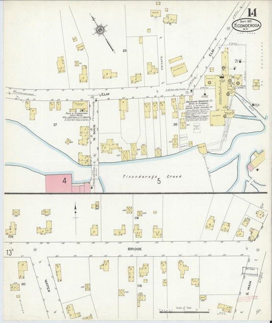 Sanborn Fire Insurance Map from Ticonderoga, Essex County, New York (1912), Sheet #0014 - Historic Sanborn Fire Insurance Map Print, vintage old map wall art, antique decor, genealogy gift, New York New York map