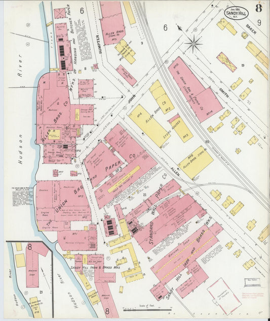 Sanborn Fire Insurance Map from Sandy Hill, Washington County, New York (1901), Sheet #0008 - Historic Sanborn Fire Insurance Map Print, vintage old map wall art, antique decor, genealogy gift, New York New York map