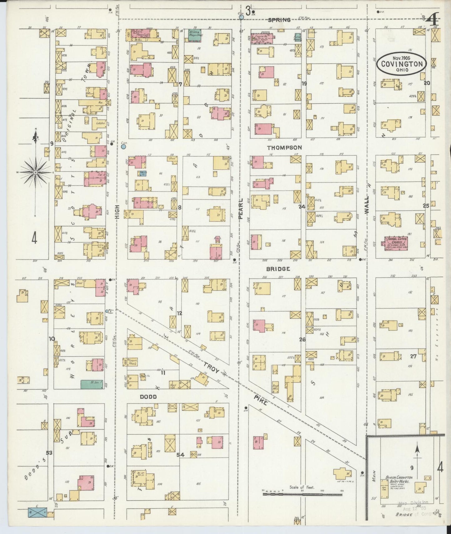 Sanborn Fire Insurance Map from Covington, Miami County, Ohio (1905), Sheet #0004 - Historic Sanborn Fire Insurance Map Print, vintage old map wall art, antique decor, genealogy gift, Ohio Ohio map