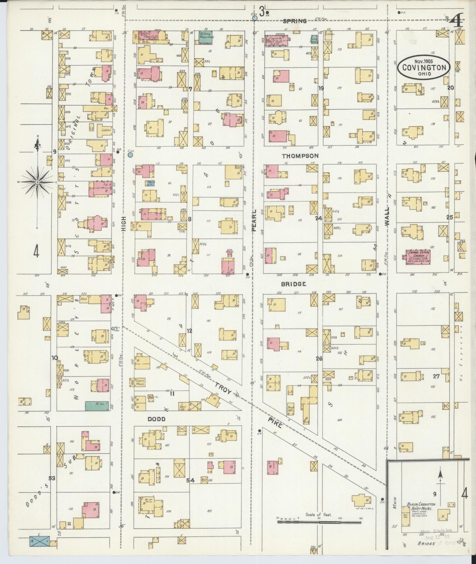 Sanborn Fire Insurance Map from Covington, Miami County, Ohio (1905), Sheet #0004 - Historic Sanborn Fire Insurance Map Print, vintage old map wall art, antique decor, genealogy gift, Ohio Ohio map